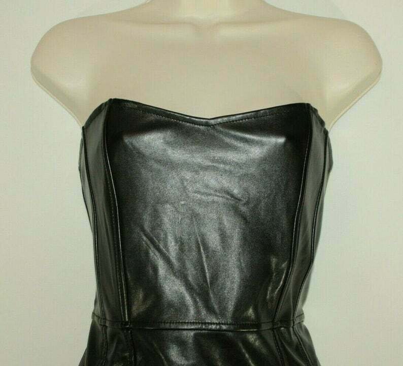 Vintage Black Look Leather BIK BOK Zip Straight Party Clubwear Off shoulder Dres