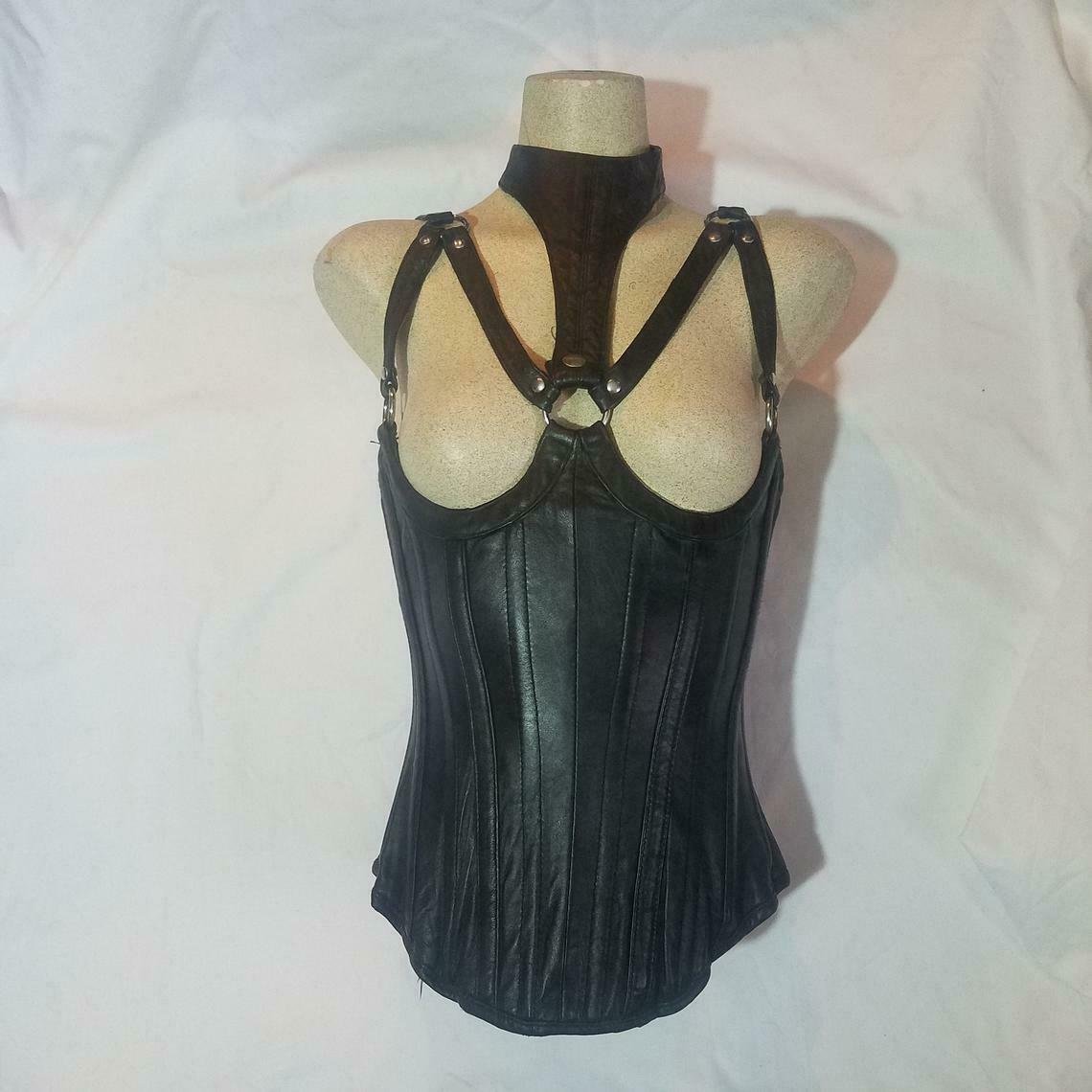 REAL Leather Black Cupless Corset Dominatrix Fetish Model Cosplay wset-13
