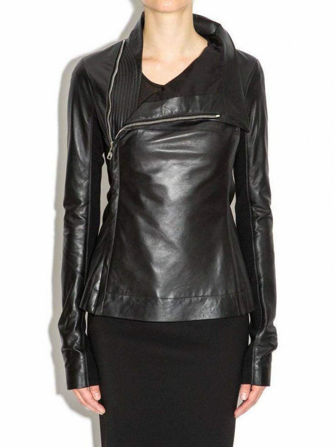 Women's & Girls 100% Genuine Soft Lambskin Leather Cropped Motor Biker Jacket Sl