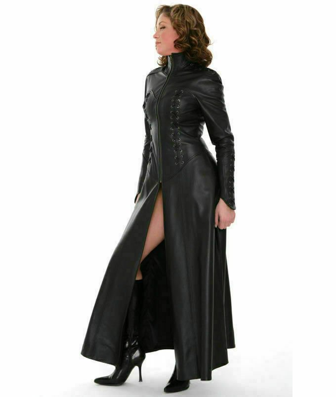 Genuine Leather Catsuit Lederoverall Long Zipper Dress Cat Suit kinky Dress