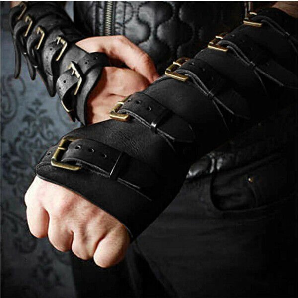 Carnival Men Knight Warrior Wristband RealLeather Strap Bracers Soldier War Armo