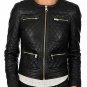 Women’s Black Collarless Biker Leather Jacket wj-02