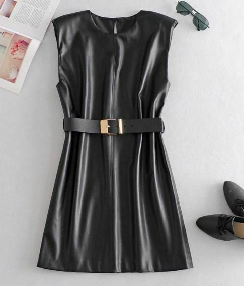 toppies fall 2020 black Sheep leather mini dresses womens sleeveless party