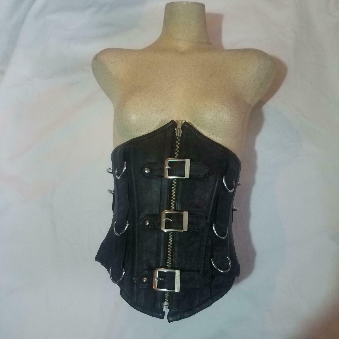 REAL Leather Black Buckle D-Ring Corset, Cosplay Fetish Model wset-12