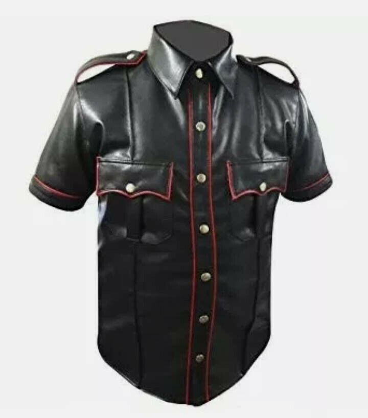 Men's Real Leather Police Uniform Shirt