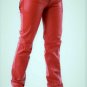 Mens Red Leather Pants jeans Biker style Pant Real leather motorcycle trouser