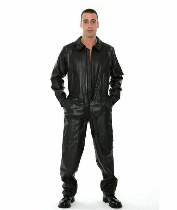 Real Leather Men Jumpsuit Catsuit Men BodySuit BLUF Uniform overall Gay Dress