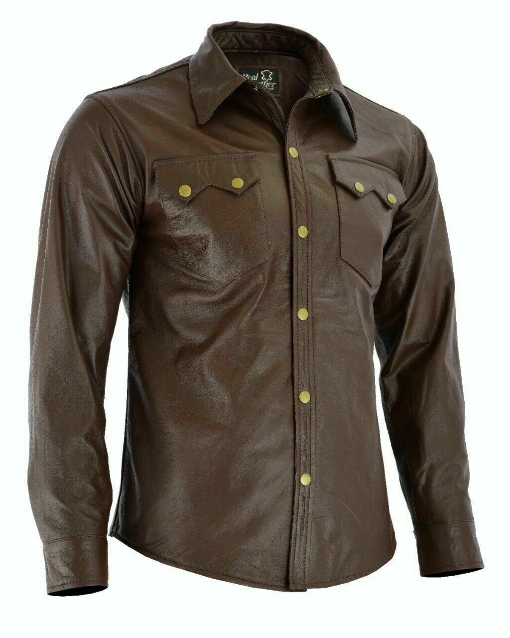 Mens Soft Brown Leather Shirt Slim Fit Full Sleeve Button up Jacket Soft Leather
