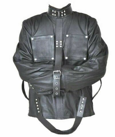 Leather Straight Jacket Asylum Costume BODY HARNESS S M L XL Restraint Armbinder