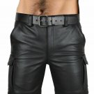 Mens Leather Shorts Travel shorts lambskin Black leather cargo shorts 34in 36in
