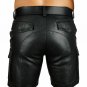 Mens Leather Shorts Travel shorts lambskin Black leather cargo shorts 34in 36in