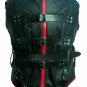 Men Black Leather Straight Jacket Red Piping Dress Asylum restraint bodysuit