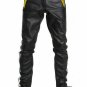 Mens Leather Pants Cropped Biker pant Yellow Stripe Leather pant Clubwear chino