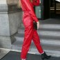Women Leather Catsuit Jumpsuit leather Red Bodysuit Bodycon Clubwear Overall