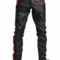 Mens Leather Pant Biker straight pants Red Color Stripe pant Clubwear fit chino