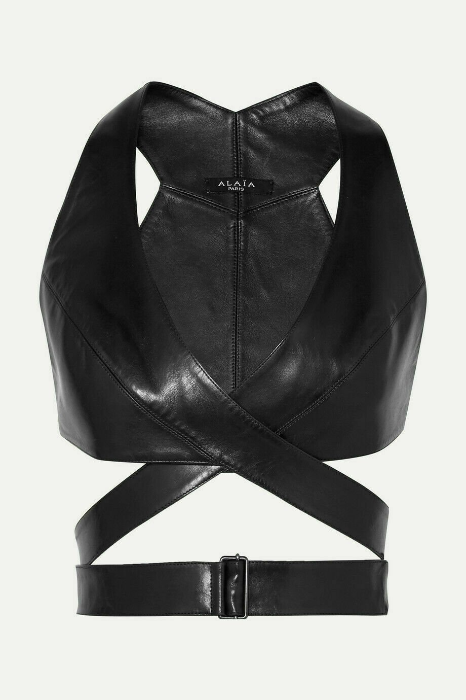 women crop top movement tank top Black leather wrap bra top Leather Bralette top