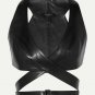 women crop top movement tank top Black leather wrap bra top Leather Bralette top