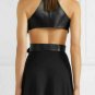women crop top movement tank top Black leather wrap bra top Leather Bralette top