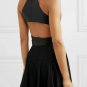 women crop top movement tank top Black leather wrap bra top Leather Bralette top