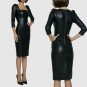 Women skinny leather dress Black bodycon gothic dress summer outfit Square Neck