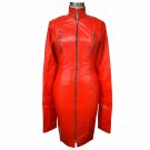 Women Leather Catsuit Jumpsuit Red Leather Gothic Bodysuit & Neck Posture Collar