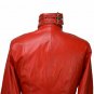 Women Leather Catsuit Jumpsuit Red Leather Gothic Bodysuit & Neck Posture Collar