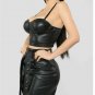 Women leather Skirt Party dress Black leather Bra Adult BDSM women black dress