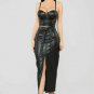 Women leather Skirt Party dress Black leather Bra Adult BDSM women black dress