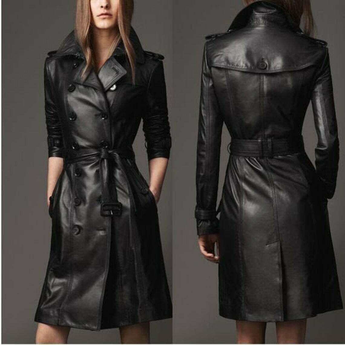 Women Vintage Leather Dress Black Outfit womens Bodysuit bodycon Trench coat