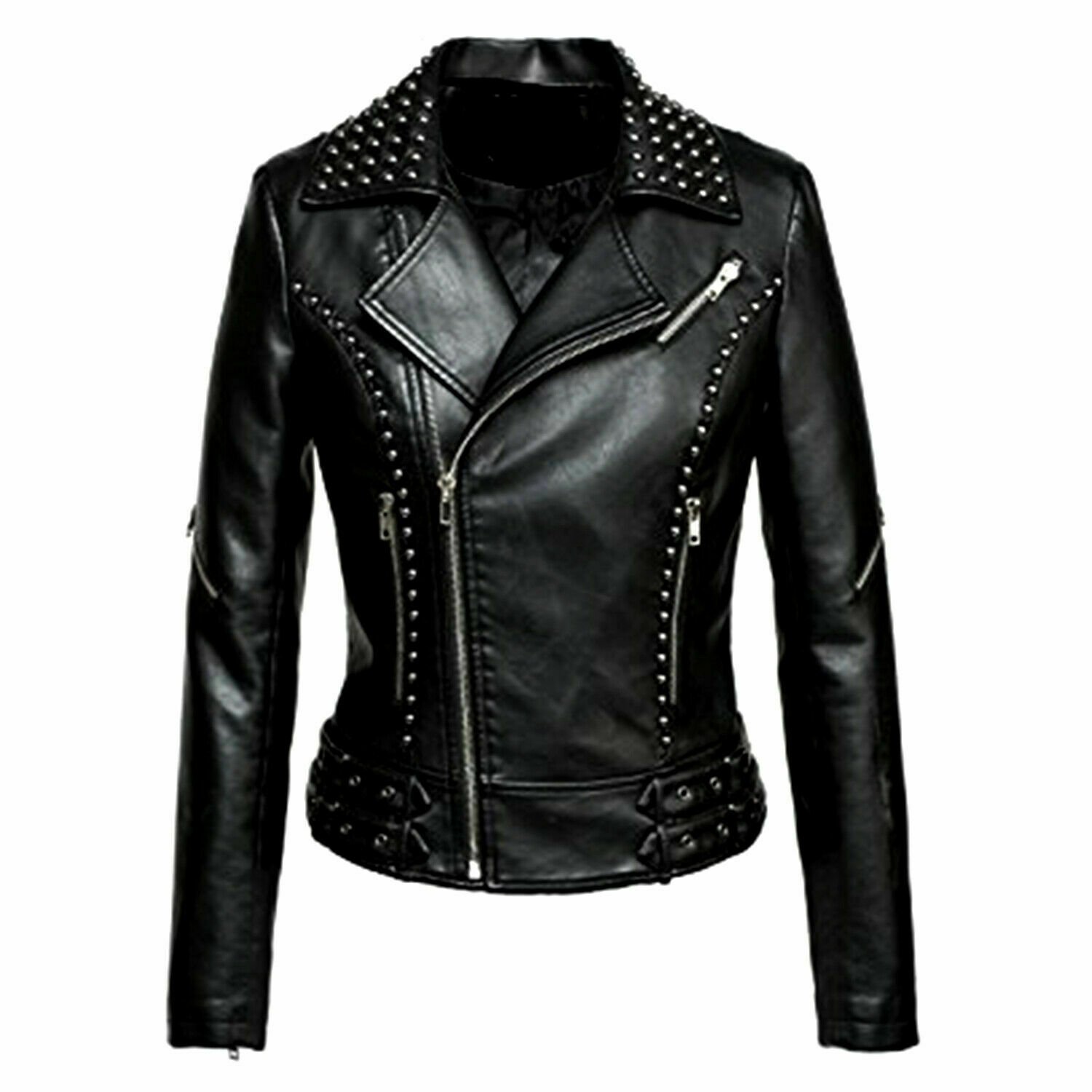 Women Black Leather Jacket Motorcycle girt biker Jacket Cafe Racer biker jacket