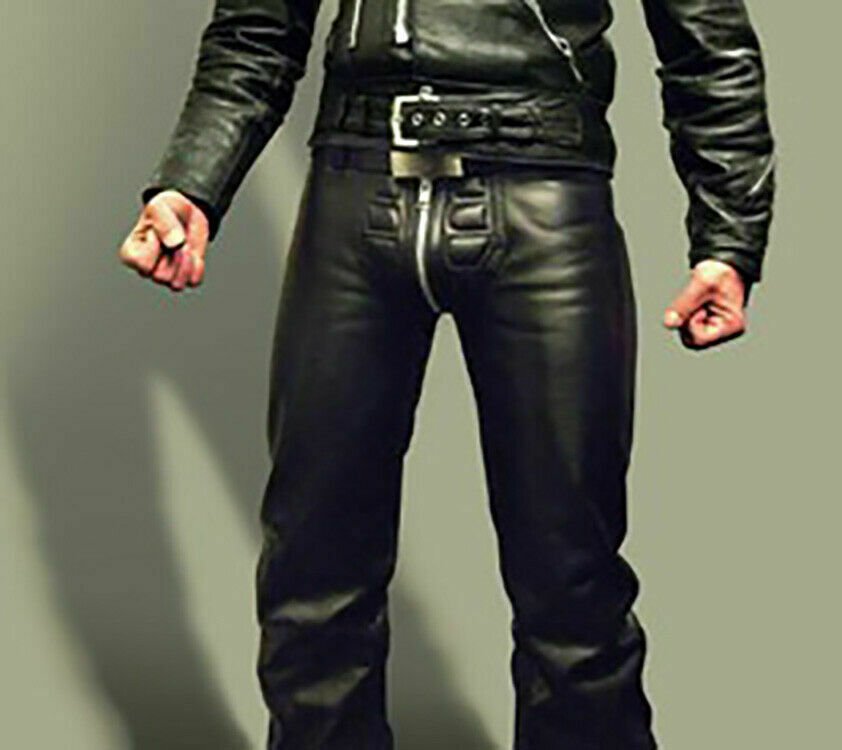 Mens Real Leather Bikers Pants Quilted leather Black motorcycle Biker style Pant