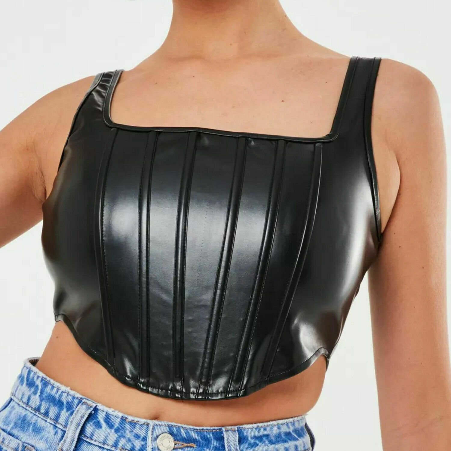 Vintage Corset Wide Strap Backless Crop Top Sleeveless Party Top Quilted Corset