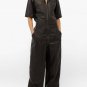 Genuine Leather Catsuit bodysuit jumpsuit skinny dress Women black leather dress
