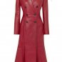 Leather long coats for women Red outfit casual Trench coat Double Breasted coat