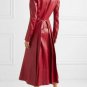Leather long coats for women Red outfit casual Trench coat Double Breasted coat