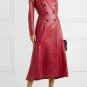 Leather long coats for women Red outfit casual Trench coat Double Breasted coat