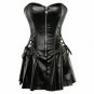 Black Mini skirt top Leather Lingerie top Women Overbust Corset Black Mini Dress