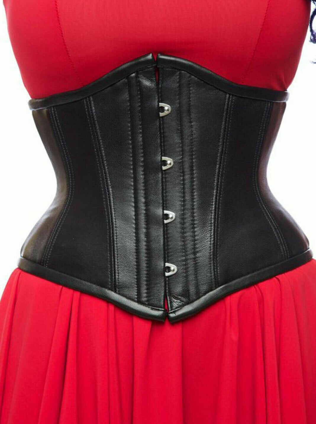 Women Leather Corset Steel Boned Heavy Duty Waist Under bust bustier Trainer XL