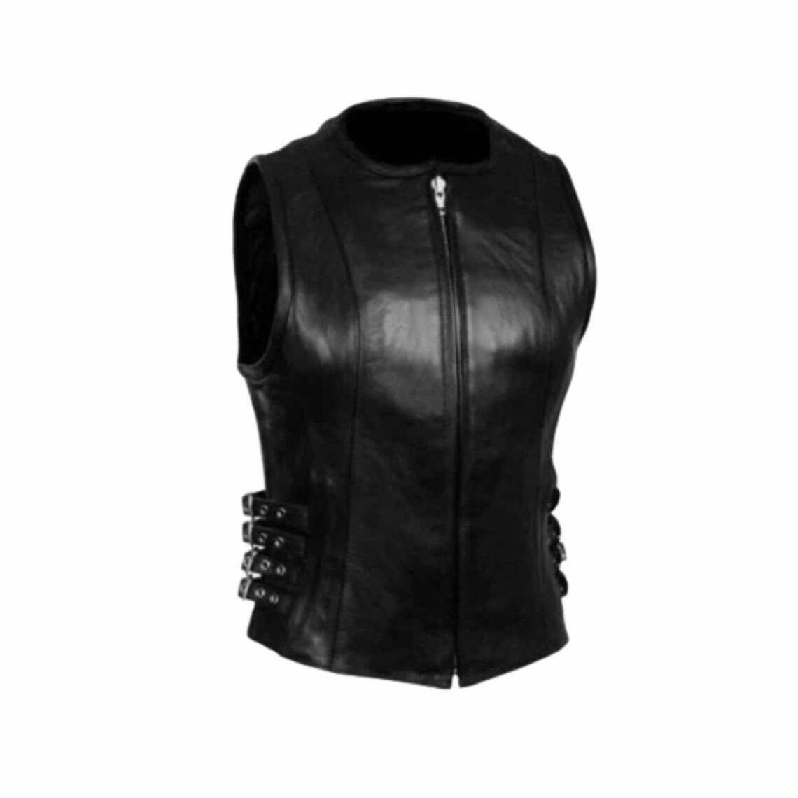 14 biker-style vest motorcycle Black jacket biker Men Leather waistcoat S M L