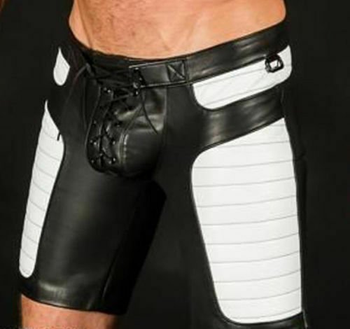 Mens Leather Shorts Travel shorts Black quilted Leather Chaps casual short 34in