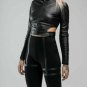 Women Black Crop Top Biker Leather Turtle Neck tank top Gothic Bolero Black top