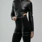 Women Black Crop Top Biker Leather Turtle Neck tank top Gothic Bolero Black top