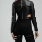 Women Black Crop Top Biker Leather Turtle Neck tank top Gothic Bolero Black top