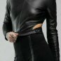 Women Black Crop Top Biker Leather Turtle Neck tank top Gothic Bolero Black top