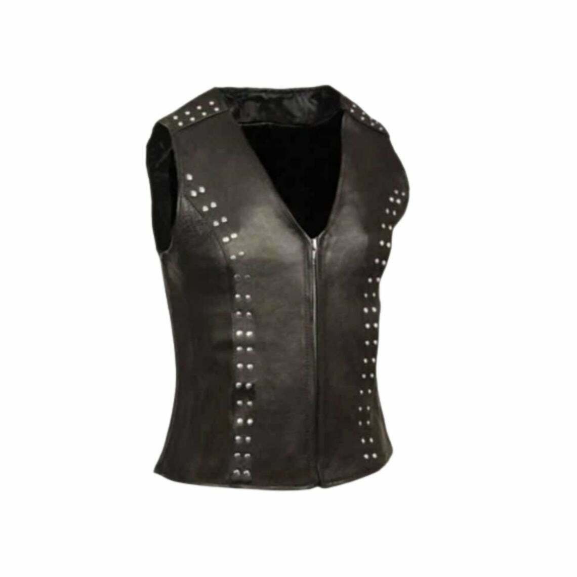 Leather Motorcycle Bikers Vests For Ladies Black Leather Jacket vintage jacket