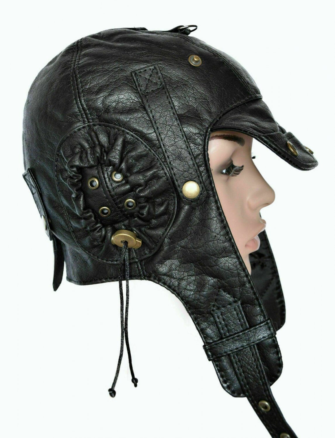 Leather Aviator Hat Biker Helmet Motorcycle Leather Gear Pilot Cap