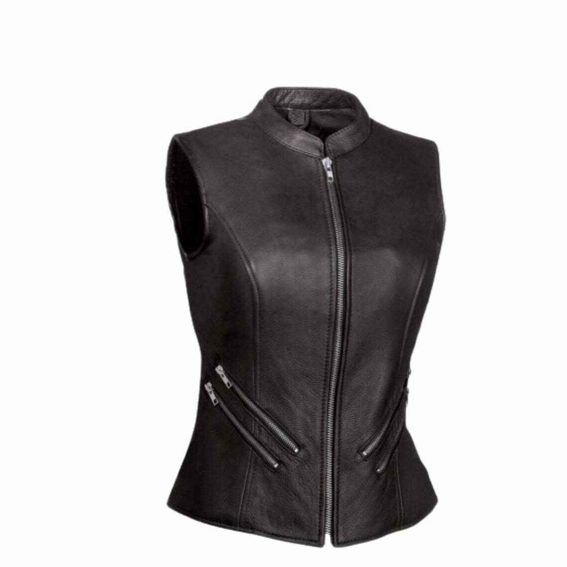 14 biker style vest Black Leather vest motorcycle Men SlimFit Biker jacket S M L