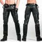 Leather Sweatpants Men's Quilted Jogger pants Athletic fit Biker Pant Caferacer