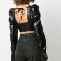 Women leather Bolero Black Crop Top leather Blouse women party Top Peplum Dress
