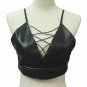 Women Leather Bra Sexy crop Top Tank Top Black Bralette Sports Bra lace up top